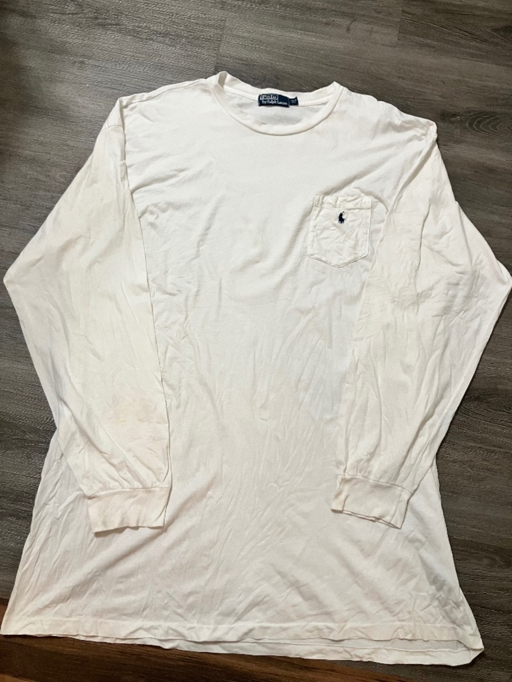 Polo Ralph Lauren Mens 2XLT White Long Sleeve Pocket T Shirt Navy Pony Logo